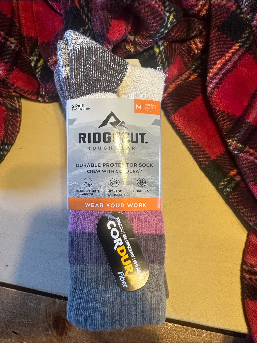 Toughwear women’s Durable Crew Socks - Gray & Purple